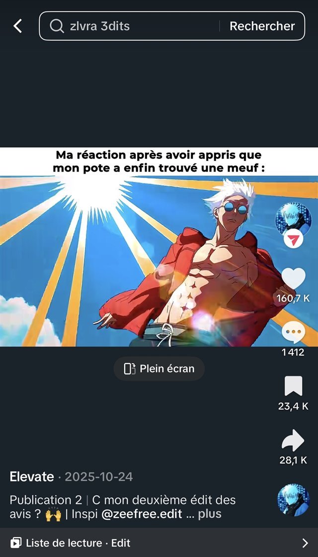 Deuxième édit publié par Elevate sur TikTok, à 160 700 j'aime